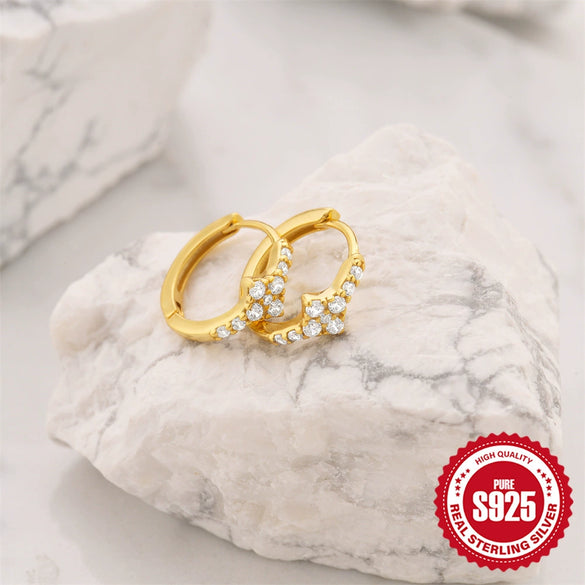 S925 Sterling Silver Geometric Flower Earring With Electroplating Treatment For Women