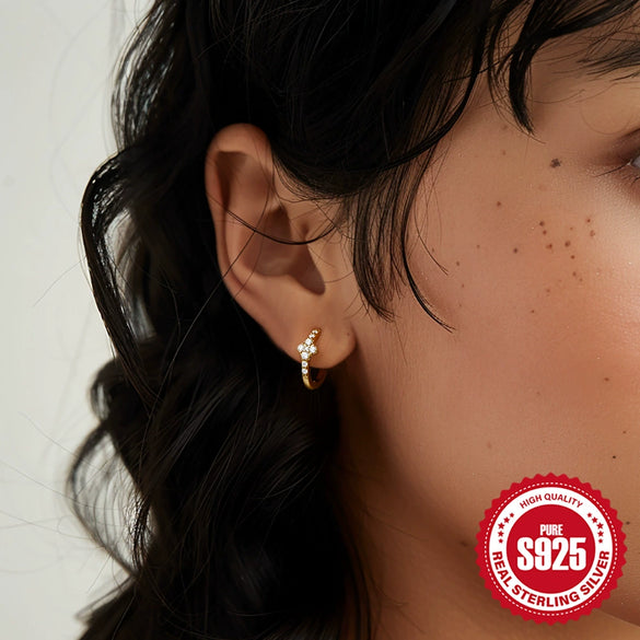 S925 Sterling Silver Geometric Flower Earring With Electroplating Treatment For Women