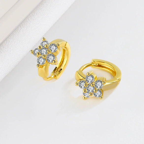 S925 Sterling Silver Geometric Flower Earrings With Micro Inlaid Zircon Simple Fashion Electroplated Jewelry