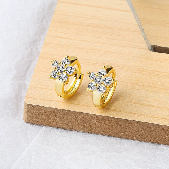 S925 Sterling Silver Geometric Flower Earrings With Micro Inlaid Zircon Simple Fashion Electroplated Jewelry