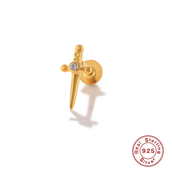 S925 Sterling Silver Geometric Flower Moon Diamond Flat Head Internal Thread Smooth Puncture Cartilage Ear Nail Electroplated For Women