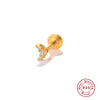S925 Sterling Silver Geometric Flower Moon Diamond Flat Head Internal Thread Smooth Puncture Cartilage Ear Nail Electroplated For Women
