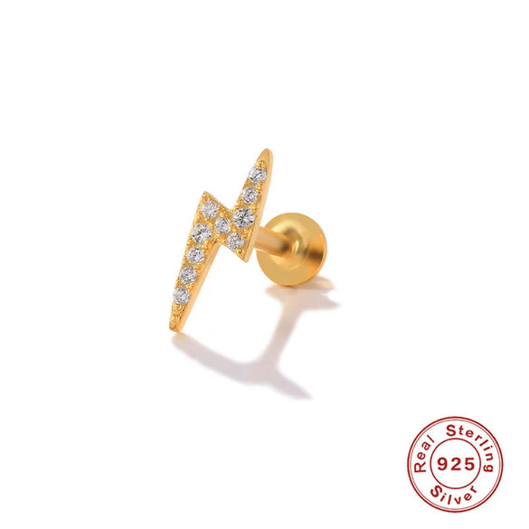 S925 Sterling Silver Geometric Flower Moon Diamond Flat Head Internal Thread Smooth Puncture Cartilage Ear Nail Electroplated For Women