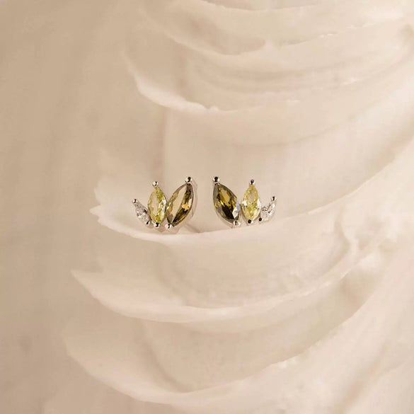 S925 Sterling Silver Geometric Green Zircon Earrings For Women Electroplated