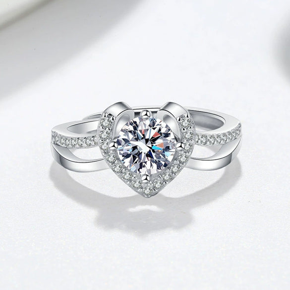 S925 Sterling Silver Geometric Heart Open Ring For Women With Diamond Inlay Electroplated Fashion Jewelry
