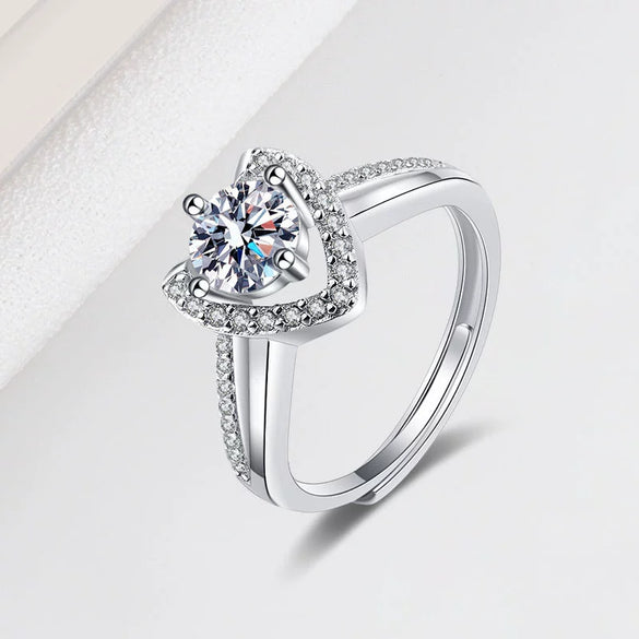 S925 Sterling Silver Geometric Heart Open Ring For Women With Diamond Inlay Electroplated Fashion Jewelry