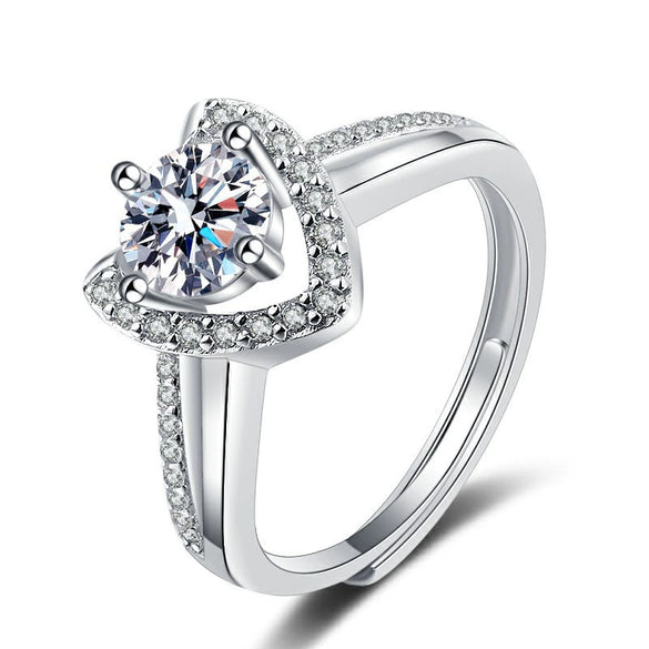 S925 Sterling Silver Geometric Heart Open Ring For Women With Diamond Inlay Electroplated Fashion Jewelry