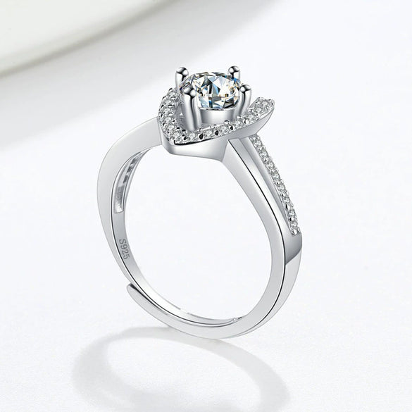 S925 Sterling Silver Geometric Heart Open Ring For Women With Diamond Inlay Electroplated Fashion Jewelry