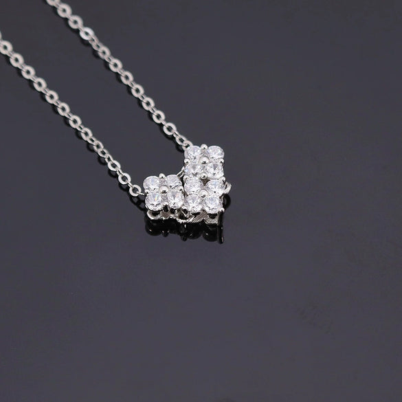 S925 Sterling Silver Geometric Heart Pendant Necklace With Cross Chain Electroplated Double Wear Light Luxury Style For Women