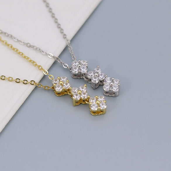 S925 Sterling Silver Geometric Heart Pendant Necklace With Cross Chain Electroplated Double Wear Light Luxury Style For Women