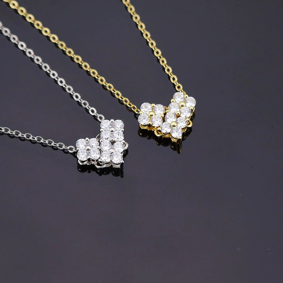 S925 Sterling Silver Geometric Heart Pendant Necklace With Cross Chain Electroplated Double Wear Light Luxury Style For Women