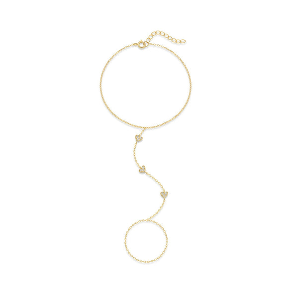 S925 Sterling Silver Geometric Heart Shaped Electroplated Women's Bracelet Ring Chain Finger Chain
