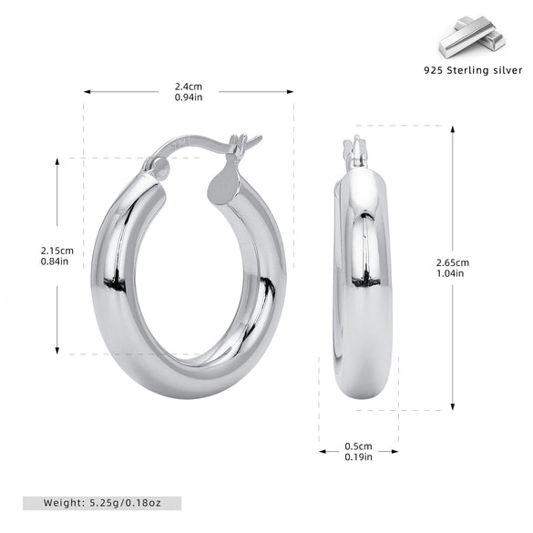 S925 Sterling Silver Geometric Hoop Earrings For Women Electroplated Punk Style