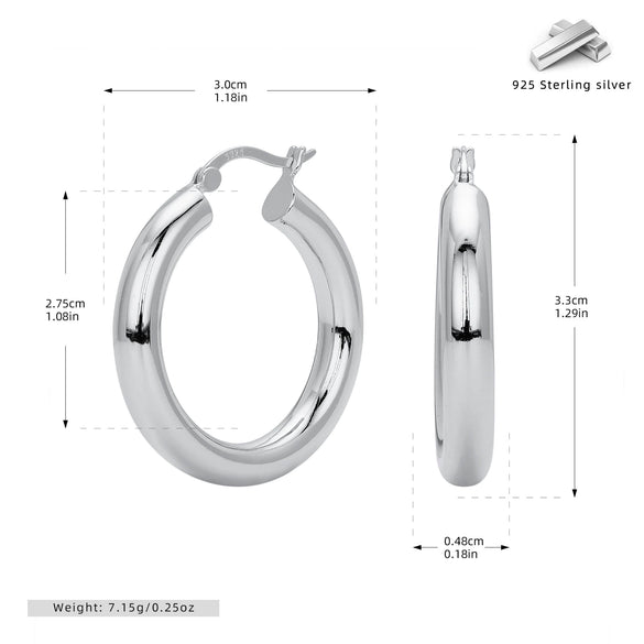 S925 Sterling Silver Geometric Hoop Earrings For Women Electroplated Punk Style