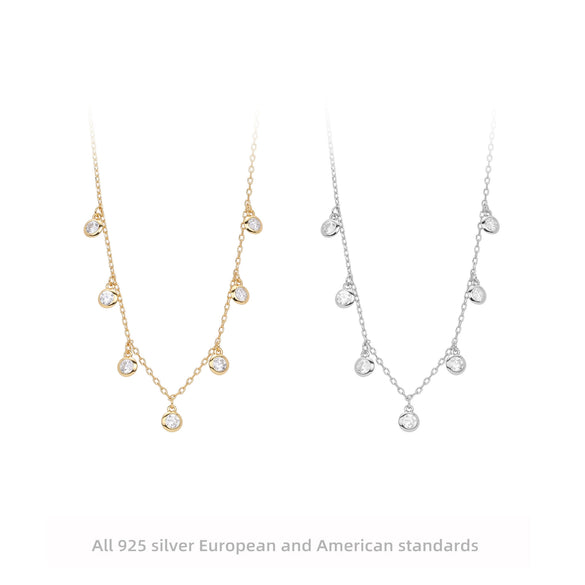 S925 Sterling Silver Geometric Inlaid Zircon Ochain Women's Clavicle Necklace