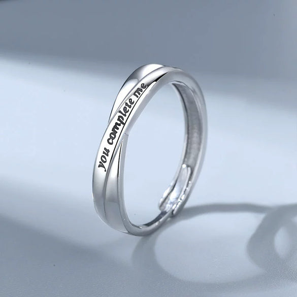 S925 Sterling Silver Geometric Letter Ring Electroplated Adjustable Open Band Couple Jewelry
