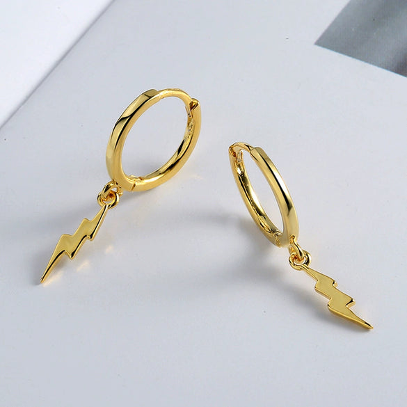 S925 Sterling Silver Geometric Lightning Earrings Electroplated Light Luxury Fashion Ear Jewelry