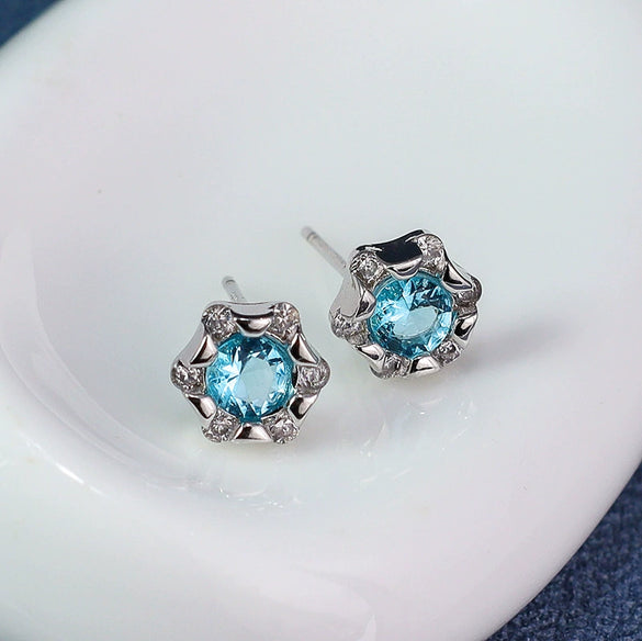 S925 Sterling Silver Geometric Lucky Flower And Heart Stud Earrings For Women Simple Fashion Rotating Design