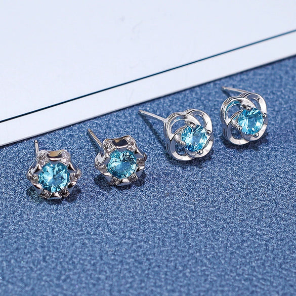S925 Sterling Silver Geometric Lucky Flower And Heart Stud Earrings For Women Simple Fashion Rotating Design
