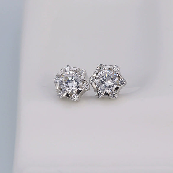 S925 Sterling Silver Geometric Lucky Flower And Heart Stud Earrings For Women Simple Fashion Rotating Design