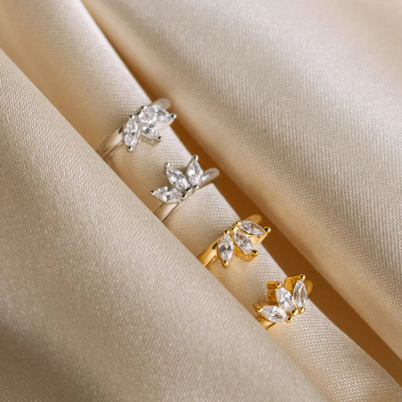 S925 Sterling Silver Geometric Marquise Zircon Flower Clover Earrings For Women Electroplated