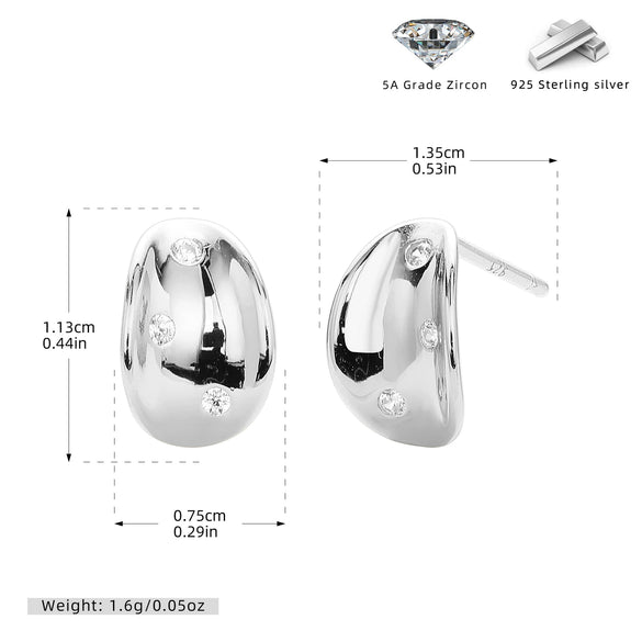 S925 Sterling Silver Geometric Microencrusted Stone Concave Retro Earrings For Women With Electroplating