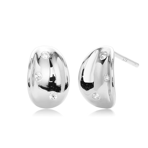 S925 Sterling Silver Geometric Microencrusted Stone Concave Retro Earrings For Women With Electroplating