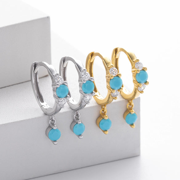 S925 Sterling Silver Geometric Microencrusted Stone Women's Fashion Earrings