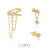 S925 Sterling Silver Geometric Micropaved Light Luxury Women's Fashion Earrings With Doublelayer Tassel Chain