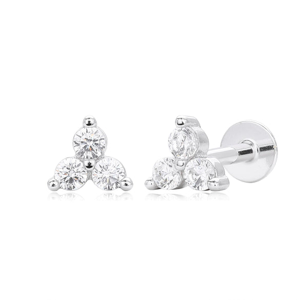 S925 Sterling Silver Geometric Micropaved Zircon Stud Earrings Electroplated Jewelry For Women