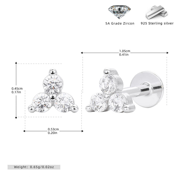 S925 Sterling Silver Geometric Micropaved Zircon Stud Earrings Electroplated Jewelry For Women