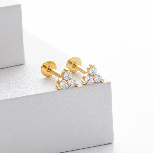 S925 Sterling Silver Geometric Micropaved Zircon Stud Earrings Electroplated Jewelry For Women