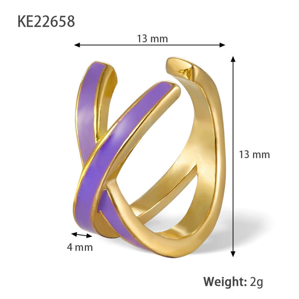 S925 Sterling Silver Geometric Oil Dripping Enamel Nonpierced Ear Clips For Women Electroplated