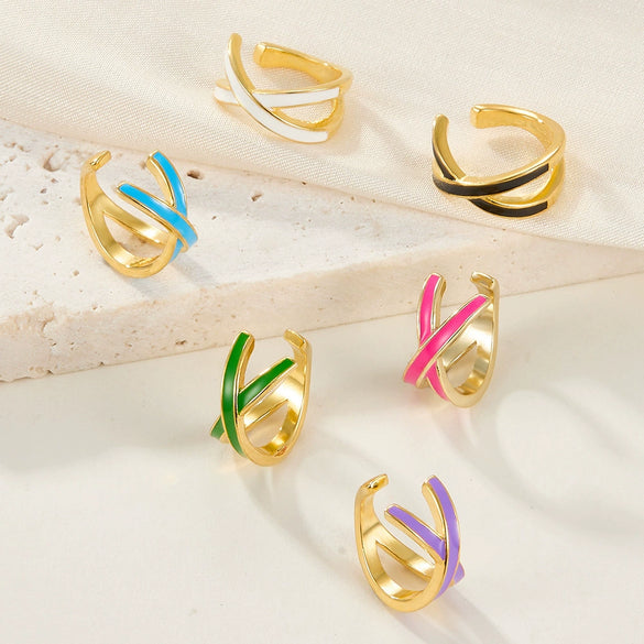 S925 Sterling Silver Geometric Oil Dripping Enamel Nonpierced Ear Clips For Women Electroplated