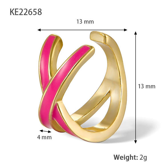 S925 Sterling Silver Geometric Oil Dripping Enamel Nonpierced Ear Clips For Women Electroplated