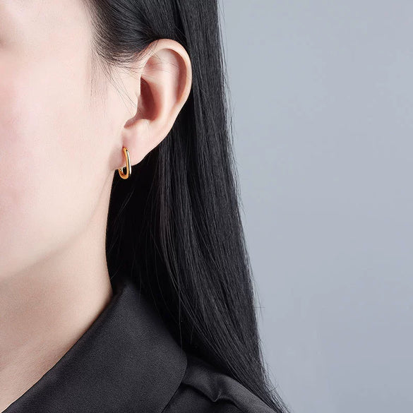 S925 Sterling Silver Geometric Oval Ushaped Electroplated Earrings