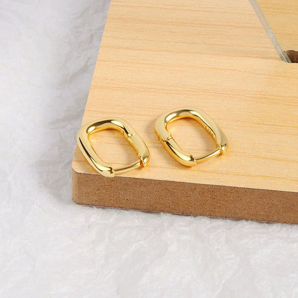 S925 Sterling Silver Geometric Oval Ushaped Electroplated Earrings