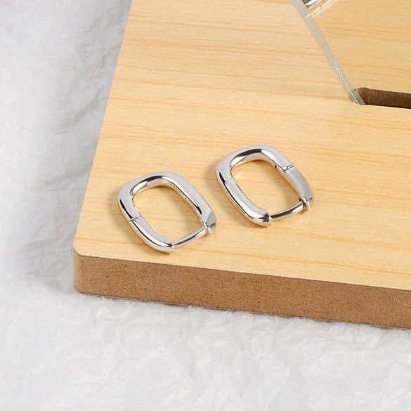 S925 Sterling Silver Geometric Oval Ushaped Electroplated Earrings