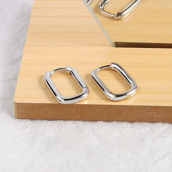 S925 Sterling Silver Geometric Oval Ushaped Electroplated Earrings