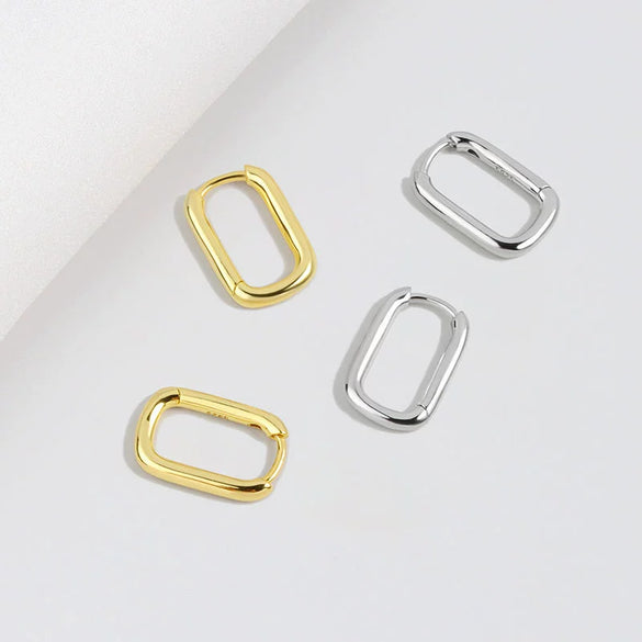 S925 Sterling Silver Geometric Oval Ushaped Electroplated Earrings