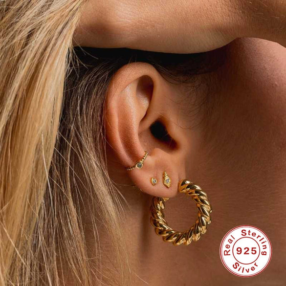 S925 Sterling Silver Geometric Pattern Ear Clip Earrings For Women With Electroplating Design
