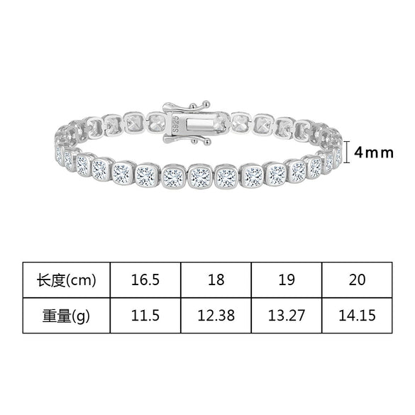 S925 Sterling Silver Geometric Patterned Electroplated Sugar Cube Diamond Bracelet