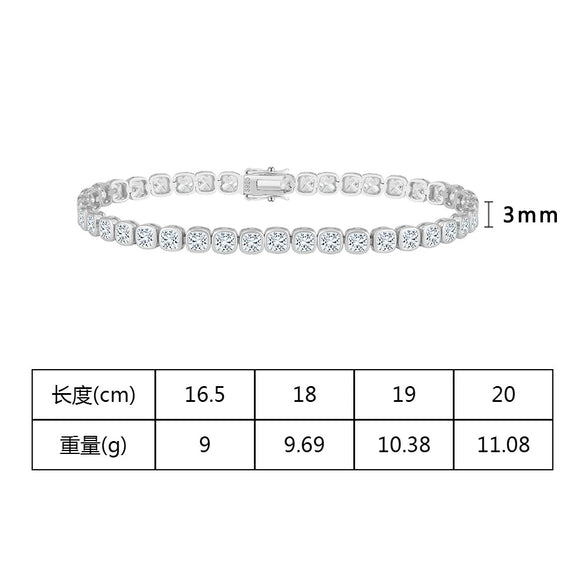 S925 Sterling Silver Geometric Patterned Electroplated Sugar Cube Diamond Bracelet