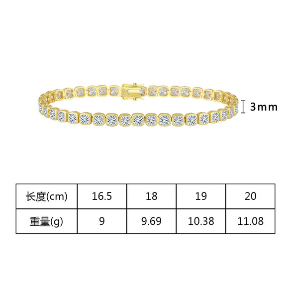 S925 Sterling Silver Geometric Patterned Electroplated Sugar Cube Diamond Bracelet
