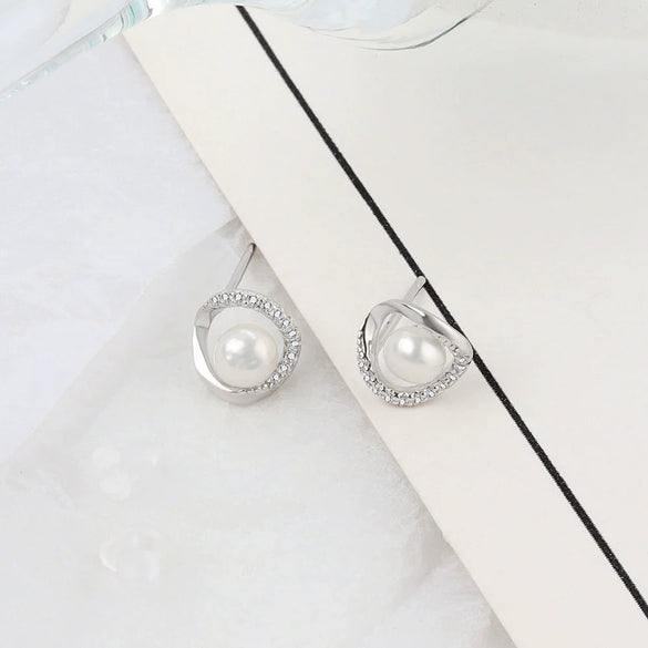 S925 Sterling Silver Geometric Pearl Earrings Electroplated Korean Style Elegant Versatile Dangle Earrings For Women