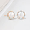S925 Sterling Silver Geometric Pearl Stud Earrings For Women Electroplated Minimalist Love Style Jewelry