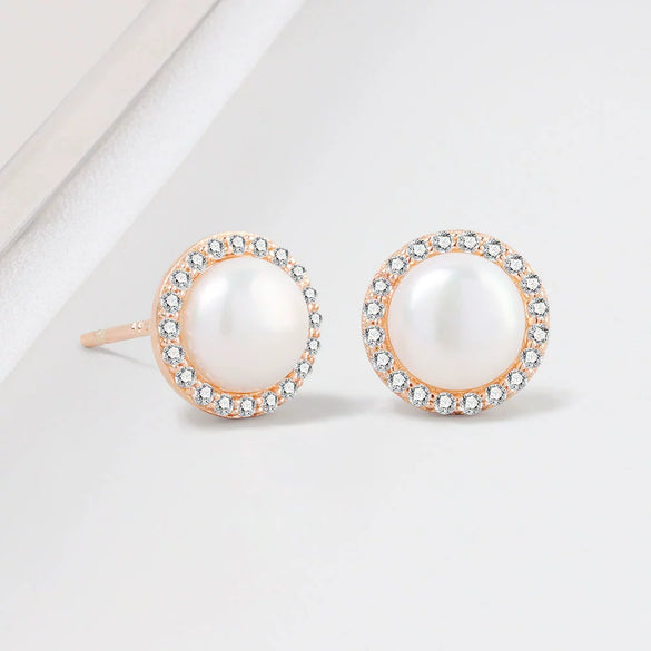 S925 Sterling Silver Geometric Pearl Stud Earrings For Women Electroplated Minimalist Love Style Jewelry