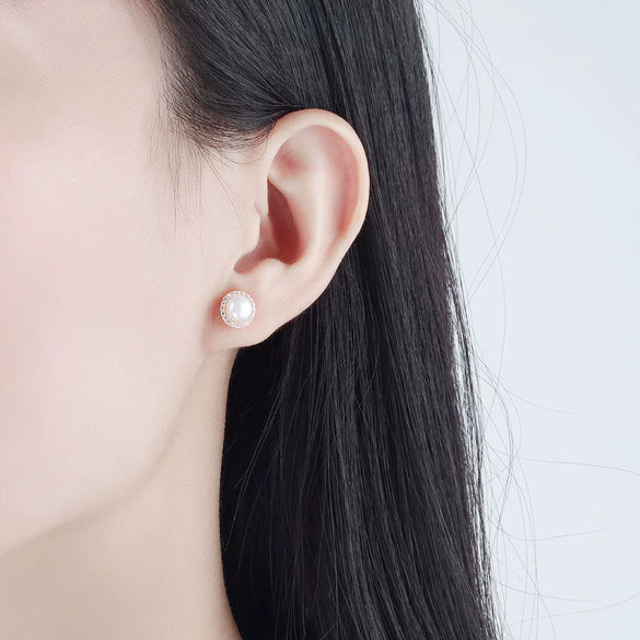 S925 Sterling Silver Geometric Pearl Stud Earrings For Women Electroplated Minimalist Love Style Jewelry
