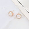 S925 Sterling Silver Geometric Pearl Stud Earrings For Women Electroplated Minimalist Love Style Jewelry