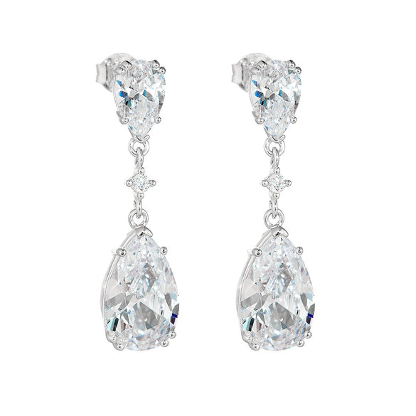 S925 Sterling Silver Geometric Pearshaped Water Drop Zircon Ladies Earrings
